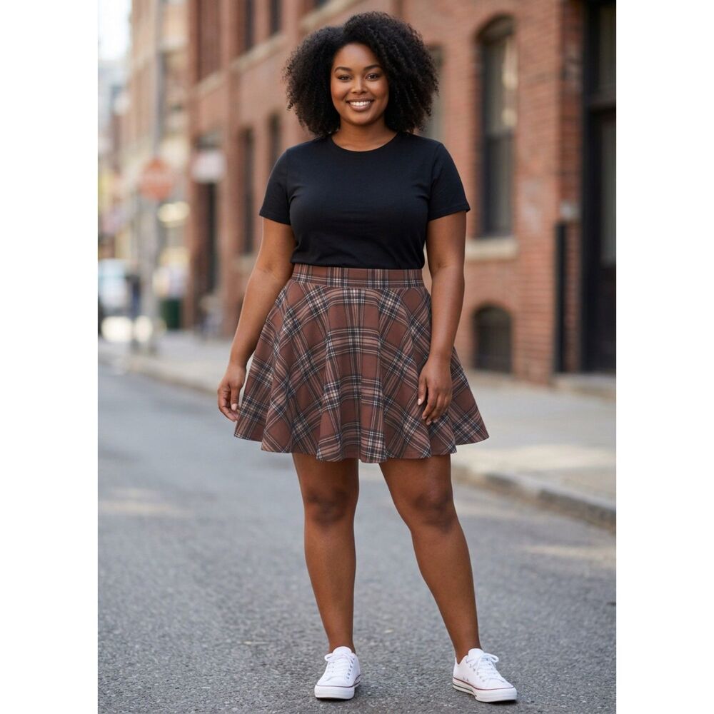 Brown Stretch Skort Women’s Mini Skirt with Shorts A-Line Casual XXL